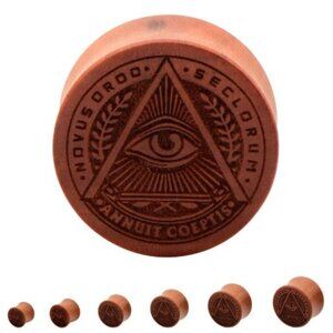 Double Flared Saba Wood Plug With Laser Etched All Seeing Eye Front
